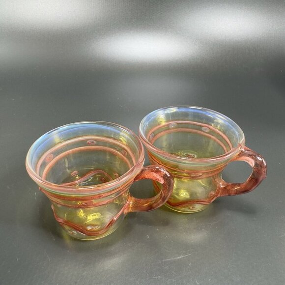 Vintage Hand Blown Delicate Italian Glass Small Cups Mugs Opalescent Thin Glass - Picture 14 of 16
